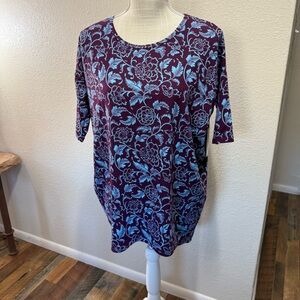 LuLaRoe - Irma - Floral Print Women's Top - Purple and Blue - Size XXS - NWT